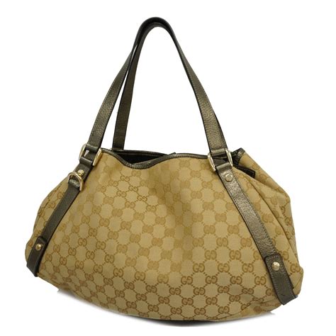 GUCCI tote bag GG canvas 130736 beige leather ladies shoulder .